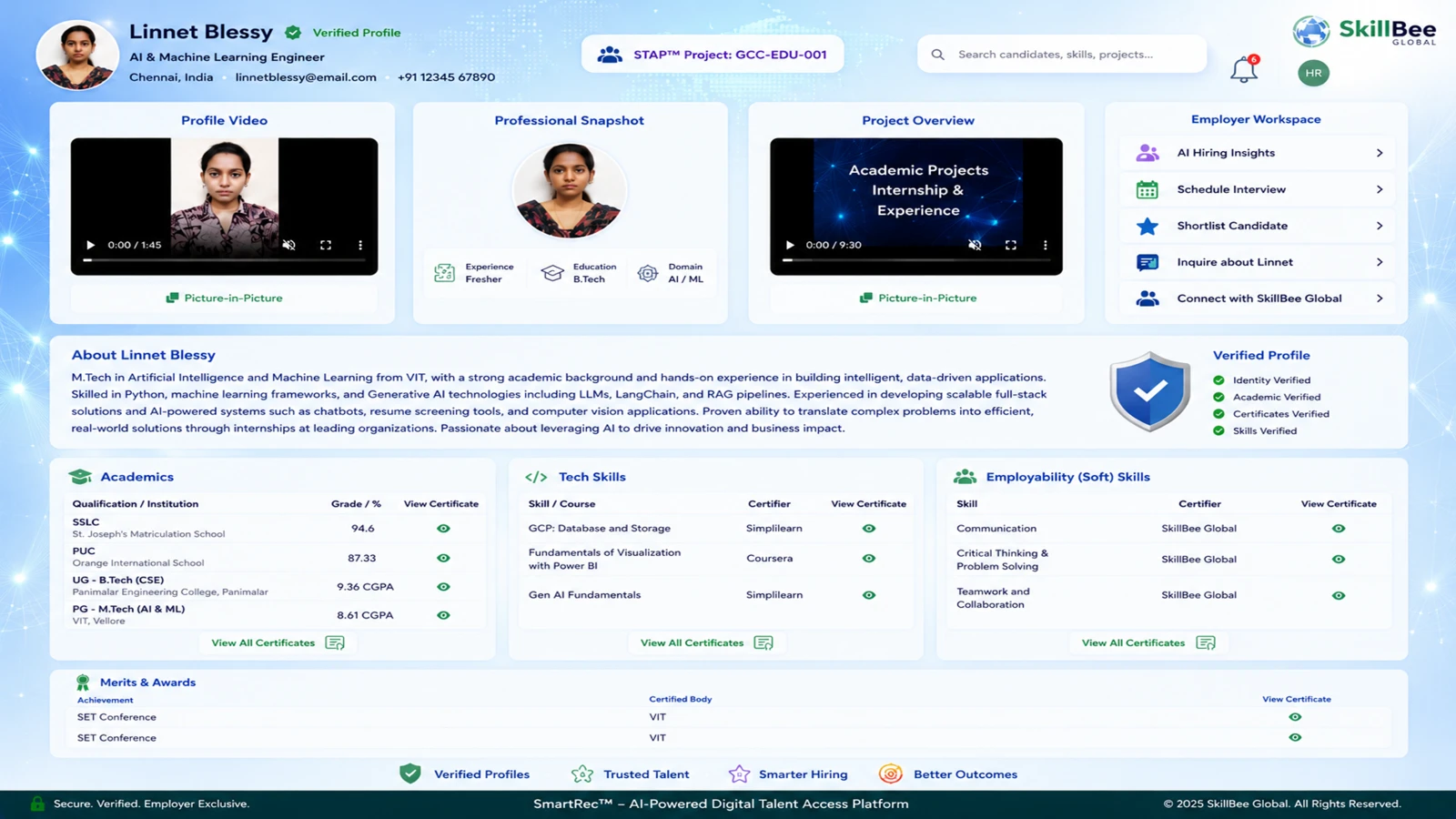 Job Bee candidate public profile view
